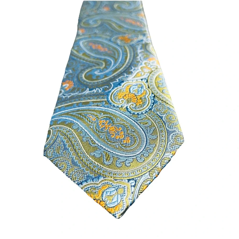 Jos. A. Bank Signature Collection Handmade Silk Paisley Tie Blue Lime Gold NWT